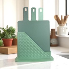 Modern Tasarımlı 3’lü Renk Kodlu Lüks Kesme Tahtası Seti – Standlı ve Hijyenik