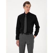 Pierre Cardin Erkek Siyah Parlak Saten Slim Fit Uzun Kollu Basic Gömlek 50305127-VR046