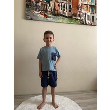 Cg Kids Lacivert Kargo Cep Şort Detaylı Kaliteli Kumaş Erkek Çocuk Alt Üst Takım