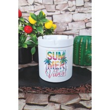 Summer Vibes Tropikal Yaz Temalı Baskılı Seramik Kapaklı Kokusuz Küllük