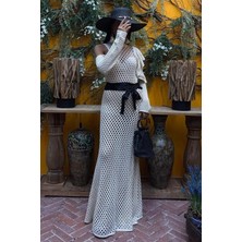 Fy Butik Saten Kuşaklı Ajurlu Triko Elbise 2847