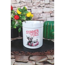 Summer Vibes Cow Yaz Temalı Baskılı Seramik Kapaklı Kokusuz Küllük