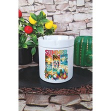 Summer Vibes Plaj Yaz Temalı Baskılı Seramik Kapaklı Kokusuz Küllük