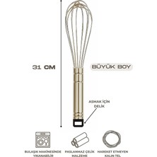 1 Adet 31 cm Kalın Saplı Paslanmaz Çelik Lüks Çırpıcı, Kek Pasta Yapımı Için Kullanışlı, Ergonomik