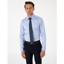 Pierre Cardin Erkek Koyu Mavi %100 Pamuk Parlak Saten Slim Fit Uzun Kollu Basic Gömlek 50305127-VR032