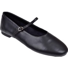 Beety Hakiki Deri Üstten Bantlı Kadın Babet BEE-111002   Siyah