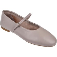 Beety Hakiki Deri Üstten Bantlı Kadın Babet BEE-111002   Vizon