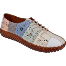 Pullman Hakiki Deri Comfort Kadın Ayakkabı AHU-6030   Bej Multi