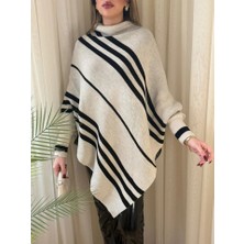Fy Butik Kadın Uzun Yarasa Kollu Yüksek Boyunlu Asimetrik Kesim Triko Pelerin Kazak