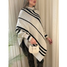 Fy Butik Kadın Uzun Yarasa Kollu Yüksek Boyunlu Asimetrik Kesim Triko Pelerin Kazak