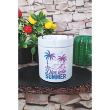 Dive Into Summer Yaz Temalı Baskılı Seramik Kapaklı Kokusuz Küllük