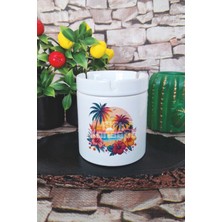 Gün Batımı Yaz Temalı Baskılı Seramik Kapaklı Kokusuz Küllük