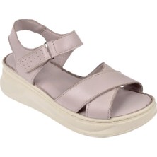 Pullman Hakiki Deri Comfort Kadın Sandalet Plm-51   Silver