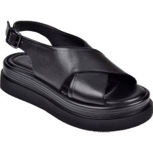 Pullman Hakiki Deri Kalın Taban Kadın Sandalet BEL-14748   Siyah