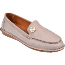 Beety %100 Deri Comfort Kadın Babet BEE-228   Silver