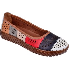 Pullman Hakiki Deri Comfort Kadın Babet AHU-6031   Beyaz Multi