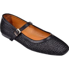 Pullman Içi Deri Hasır Kadın Babet DUR-902   Siyah Hasır