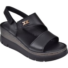 Beety Hakiki Deri Dolgu Taban Kadın Sandalet BEE-1127   Siyah