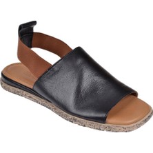 Pullman Hakiki Deri Lastikli Kadın Sandalet BEL-744   Siyah