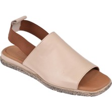 Pullman Hakiki Deri Lastikli Kadın Sandalet BEL-744   Bej