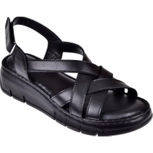 Pullman Hakiki Deri Comfort Kadın Sandalet PLM-2426   Siyah