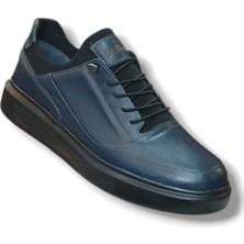 Ktay Kundura Lacivert %100 Deri Ortopedik Yüksek Taban Erkek Sneaker Günlük Ayakkabı Bms B505