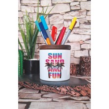 Sun Sand And Fun Baskılı Seramik Kalemlik Masaüstü Düzenleyici