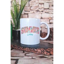 Summer Vibes Turkuaz Yaz Temalı Baskılı Hediyelik Kupa Bardak