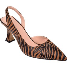 Pullman Saten Kadın Topuklu Ayakkabı PL-3100   Kahve Zebra