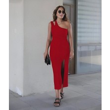 Fy Butik Kadın Kolsuz Tek Omuz Damla Detay Janjan Krep Elbise