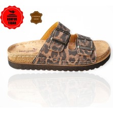 Anatomik Comfort Deri Taban Luxury Leopar Motifli Günlük Terlik