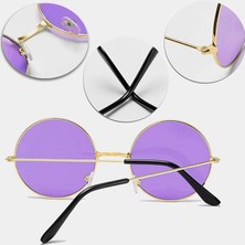 Yuvarlak Cam John Lennon Tarzı Gold Çerçeveli Mor Gözlük - MRK4656-3083