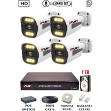 Fury 4 Kameralı Ip Güvenlik Kamerası Seti Sesli 4mp Gece Renkli Su Geçirmez 1506S 1tb