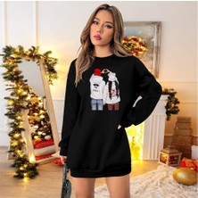 Fy Butik Kadın Uzun Kollu Bisiklet Yaka Desenli Viskon Iki Iplik Elbise