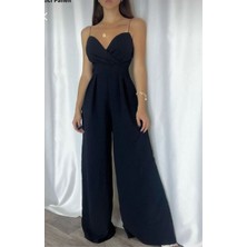 Krep Kumaş Askılı Geniş Paça Tulum Elbise