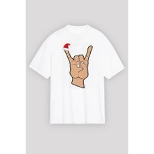 Fy Butik Noel Başlıklı Serçe Parmak T-Shirt - Beyaz