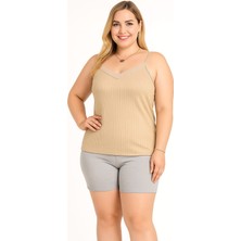 Kadın Büyük Beden Ip Askılı Bluz ve Şortlu Alt Üst Pijama Takımı