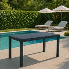 Violet Rattan 80X140CM 6lı Camlı Bahçe Mutfak Masa Takımı Antrasit