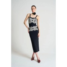 Fy Butik Jakarlı Ince Askılıtriko Takım - Siyah-Beyaz Kayısı