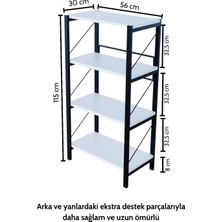 4 Raflı Kitaplık Dekoratif Kitaplık Metal Kitaplık Ofis Kitaplığı Aksesuar Rafı