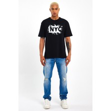 Süperlife Erkek Bisiklet Yaka Regular Fit Nyc Baskılı Tişort SPR22TS114