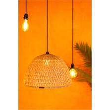 Atandu Home %100 El Yapımı Doğal Hasır Avize Başlığı | 50X32 cm | E27 Sarkıt Duy Hediyeli | Bohem & Rustik Dekoratif Aydınlatma