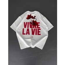 Baskılı Oversize Bisiklet Yaka T-Shirt - Beyaz