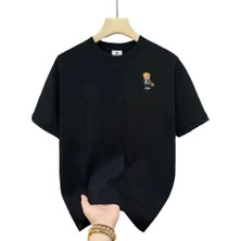 Fy Butik Baskılı Oversize Bisiklet Yaka T-Shirt - Siyah