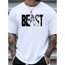 Fy Butik Baskılı Oversize Bisiklet Yaka T-Shirt - Beyaz