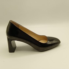 Kaila Siyah Deri Kalın Topuklu Kadın Ayakkabı