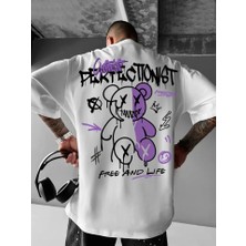 Fy Butik Baskılı Oversize Bisiklet Yaka T-Shirt - Beyaz