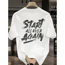 Fy Butik Baskılı Oversize Bisiklet Yaka T-Shirt - Beyaz