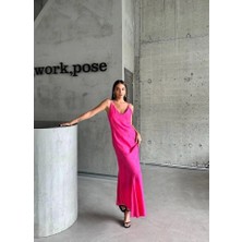 Fy Butik Jakarlı Askılı Saten Elbise Asimetrik - Pembe