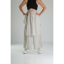 Cocopelli Kadın Bej Oversize Tokyo Tarzı Bol Paça Pantolon COC1276